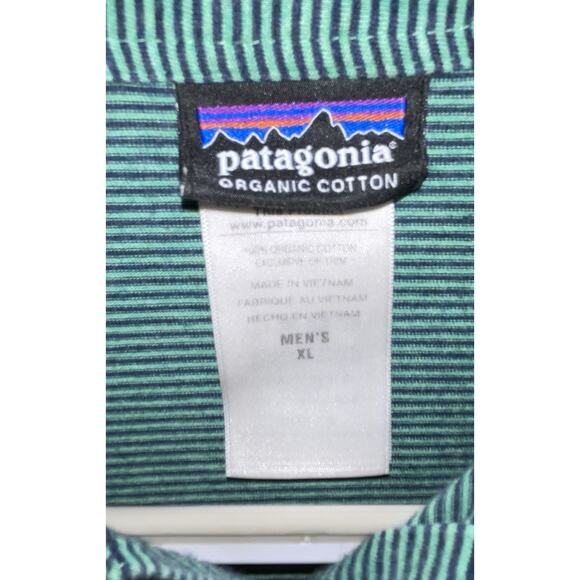 Patagonia Men's Squeaky Clean Polo 52776 Green and Navy Stripe Size XL - Picture 2 of 9